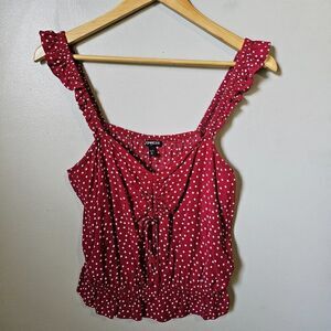 EUC EXPRESS POLKA DOT RED/WHITE FLUTTER STRAPS CINCHED SWEETHEART NECK TANK M